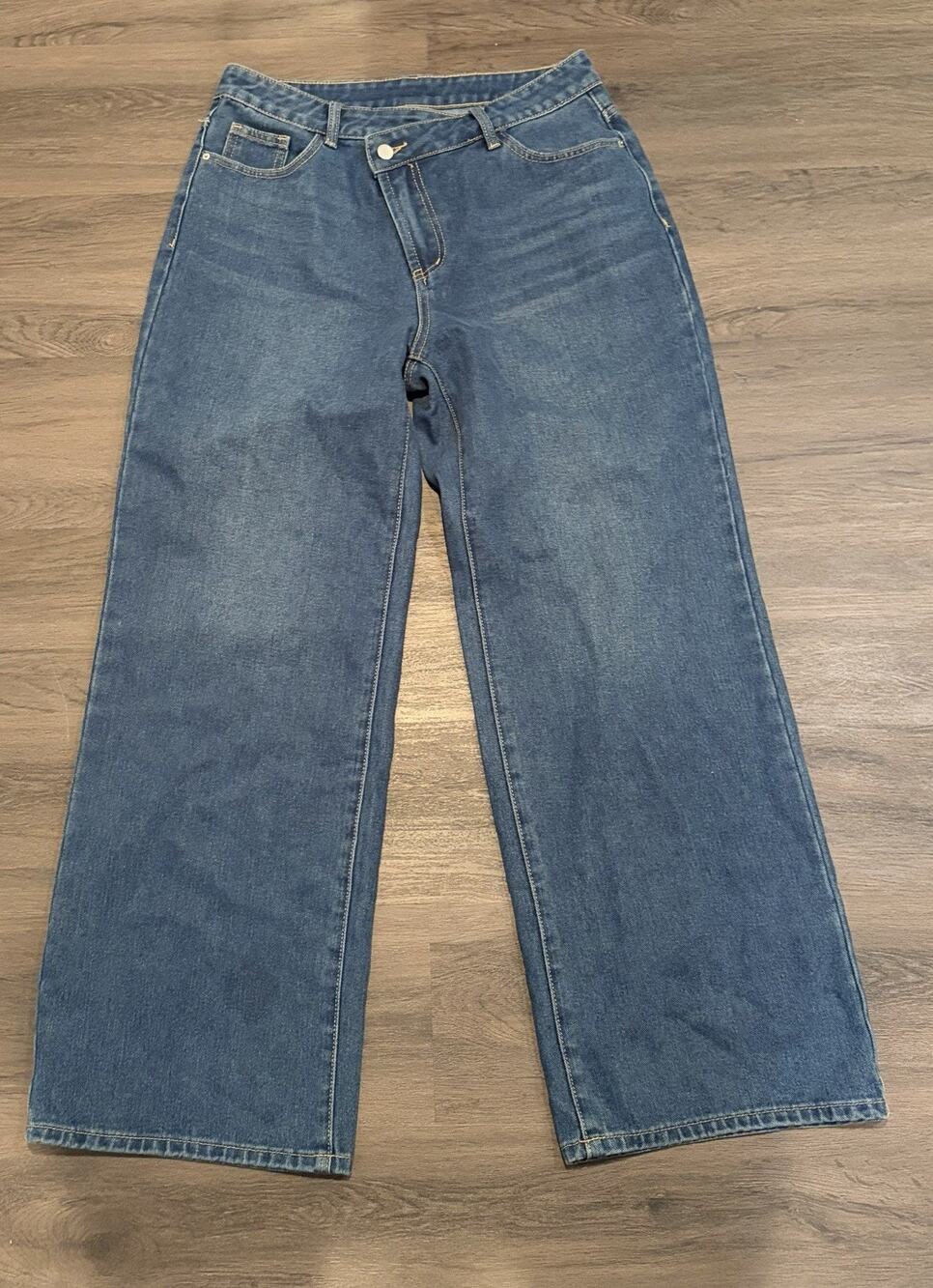 Cider Women’s Straight Jeans Size L Blue Denim Medium Wash 5-Pocket Button Zip